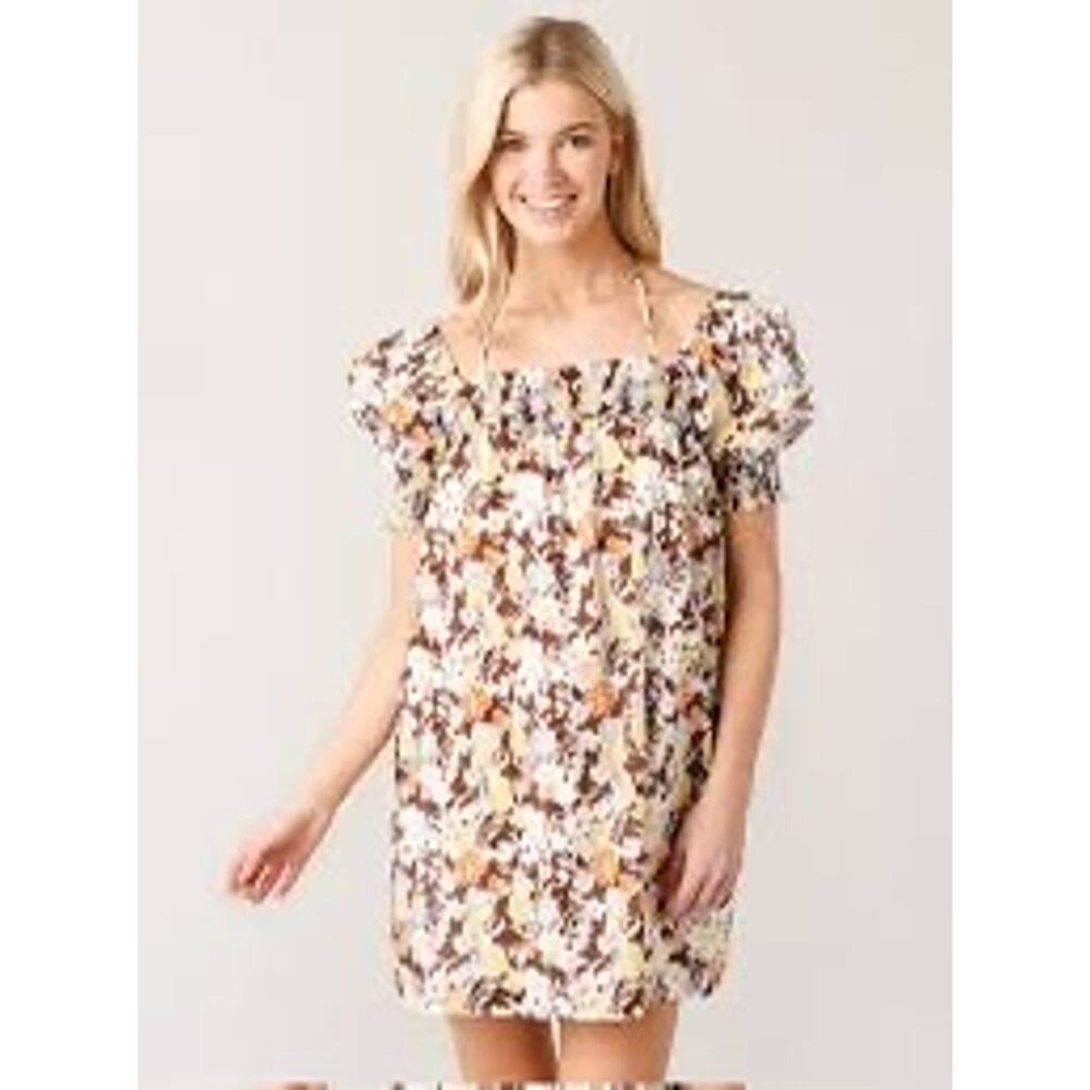 Tory Burch Brown Floral‎ Mini Dress Size Large - Picture 6 of 9